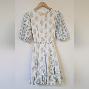 Christian Lacroix Tie Back Dress Floral Patterned White Dress XS Pink White